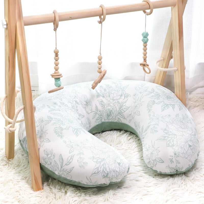 DAYEEBALL Nursing Pillow Cover 1 Pack, Double-Sided Removable Nursing Cover for Baby Girls Boys Newborn, Stretchy and Soft Reversible Slipcover for Breastfeeding Pillow, Green Flower (Only Cover) - Image 5